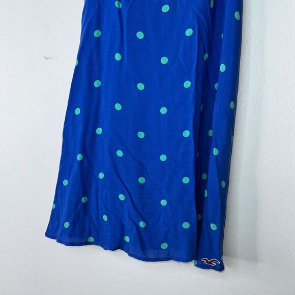 HOLLISTER Racerback Spaghetti Strap Lace Polka Dot Lined Blue Dress Small - Picture 4 of 8
